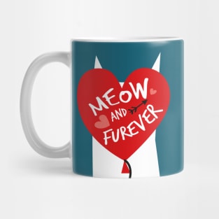 White cat with heart balloon Mug